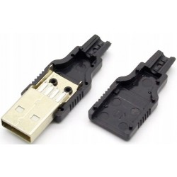 Wtyk USB A męski lutowany na kabel z obudową