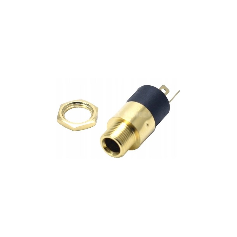 Headphone jack socket 3.5 mm gold screwed to metal housing