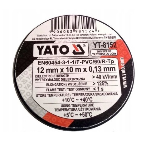 Taśma izolacyjna YATO YT-8152 czarna 12x10x0,13