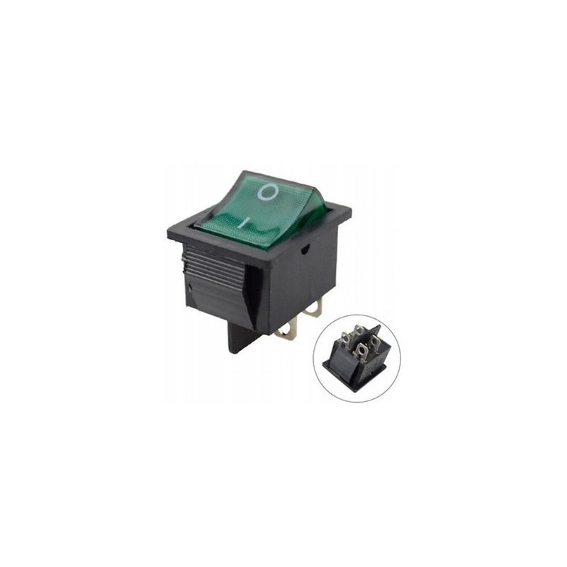 DPST KCD4 illuminated switch 15A 250V green