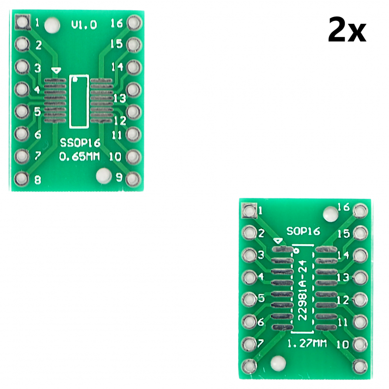 2x Adapter dwustronny PCB  SOP16 SSOP16 TSSOP16 65mm 1.27mm na DIP