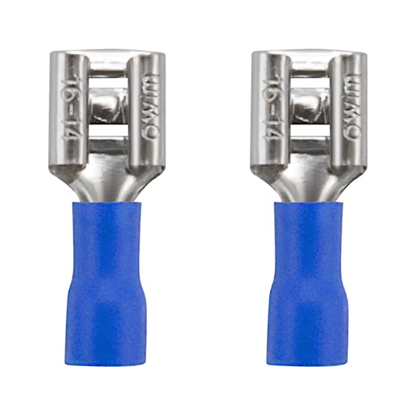 2x female connector 6.3mm with insulation blue