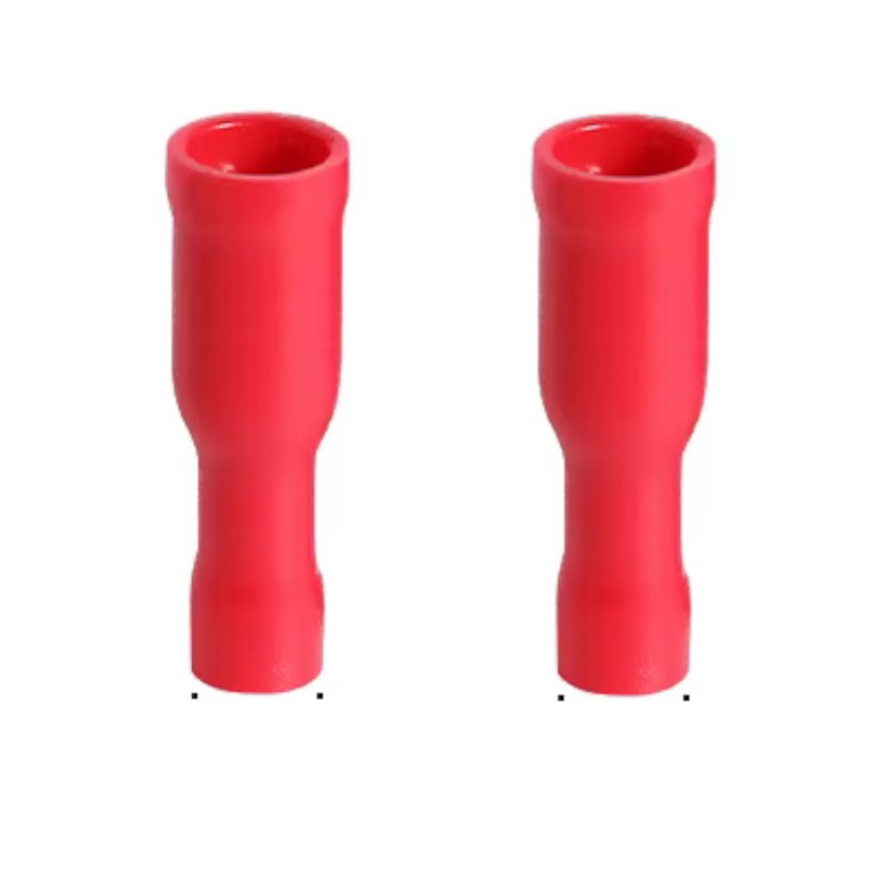 2x female tube connector 4mm insulated red 16-22 AWG