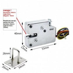Zamek elektromagnetyczny elektrozaczep 12V 40x53 do lodówek szafek metalowy