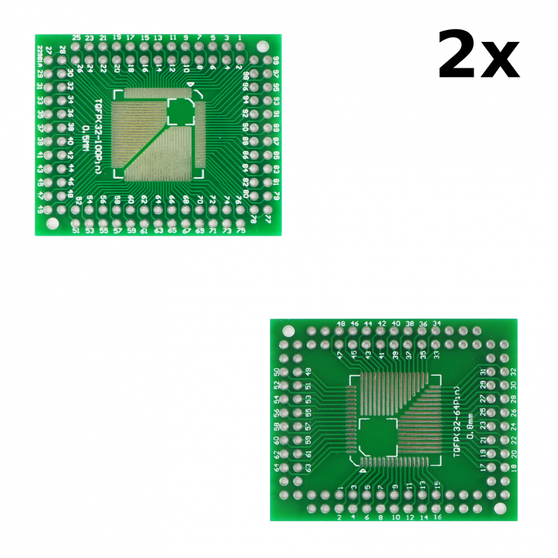 2x Adapter dwustronny PCB TQFP FQFP LQFP 32 44 64 80 100 0.5mm 0.8mm na DIP