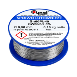 Cyna w szpulce 0.5 mm 100 g. Sn60Pb40 ołowiowa z topnikiem 2.5% cienka SMD