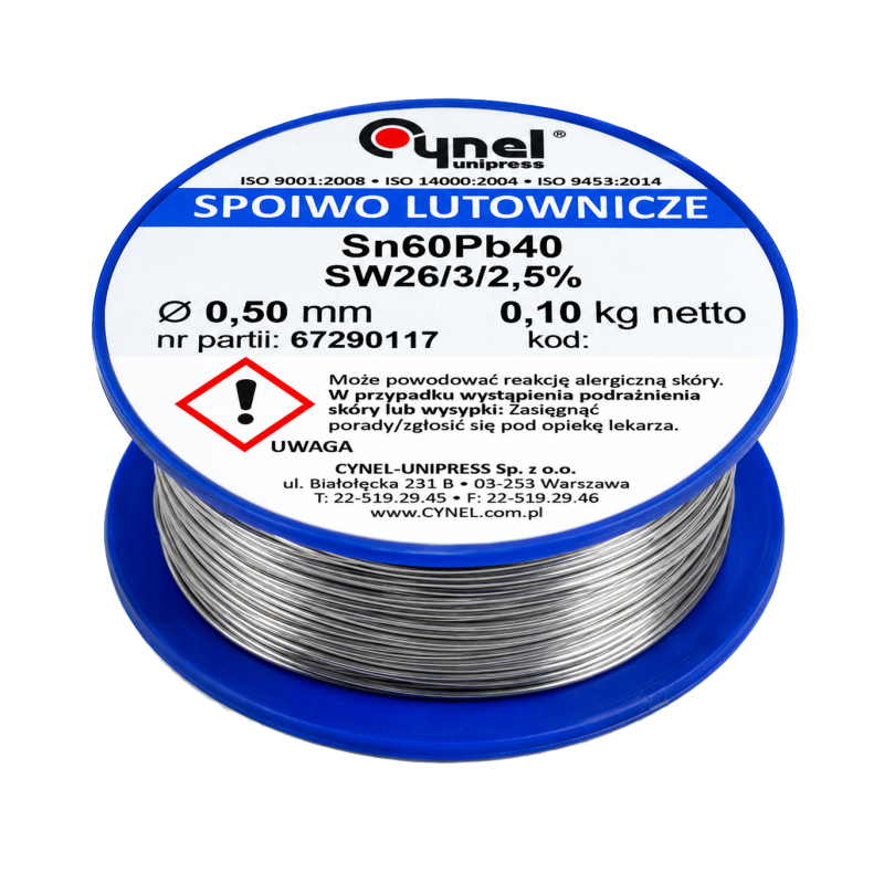 Cyna w szpulce 0.5 mm 100 g. Sn60Pb40 ołowiowa z topnikiem 2.5% cienka SMD