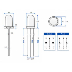 Dioda LED 5 mm dwukolorowa czerwono-zielona 3 pin 2–3 V wspólna katoda