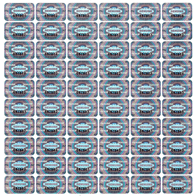60x Plomby gwarancyjne stickery hologram z numerami naklejki 25x15 VOID