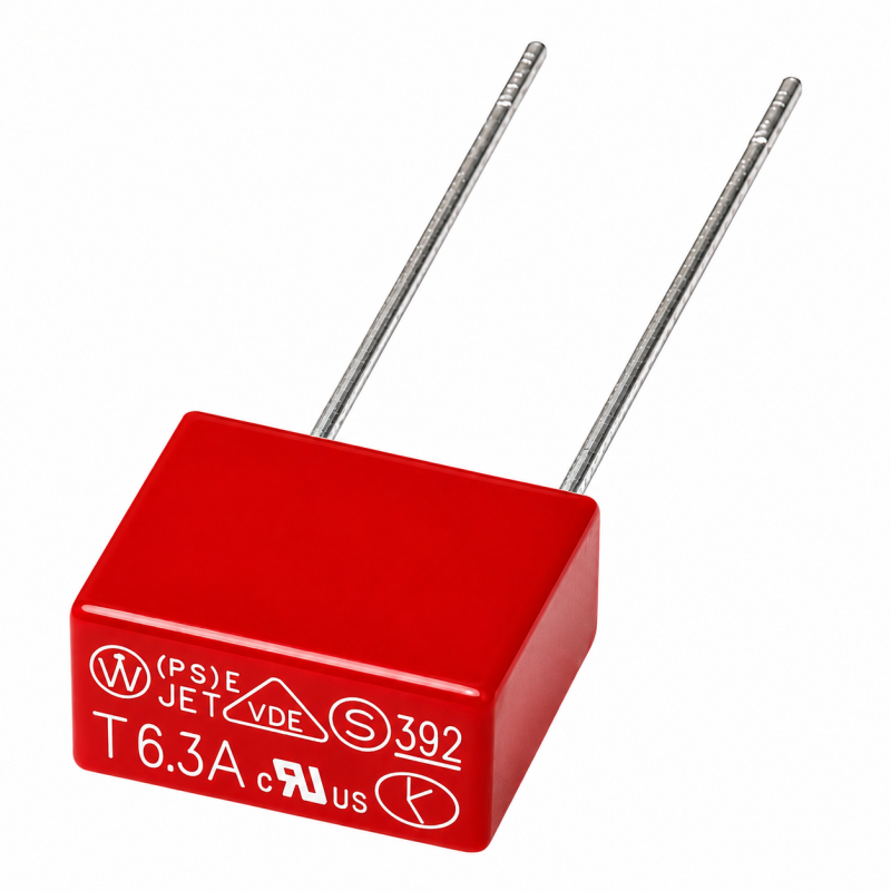 T6.3A bezpiecznik 6.3A 250V kwadratowy 392 zwłoczny PCB THT 8.5×8×4 kubkowy