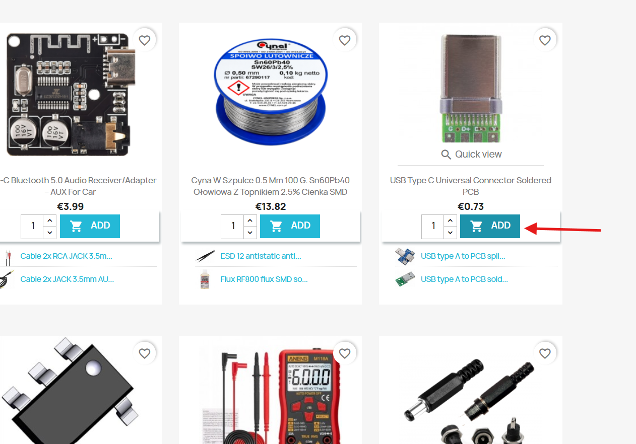 Adding a product to the basket