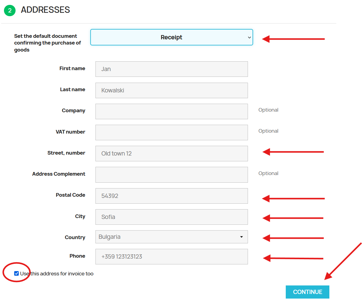 Entering the delivery address