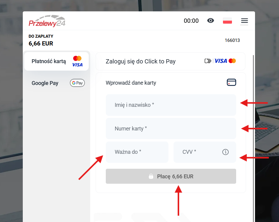 Entering payment card details